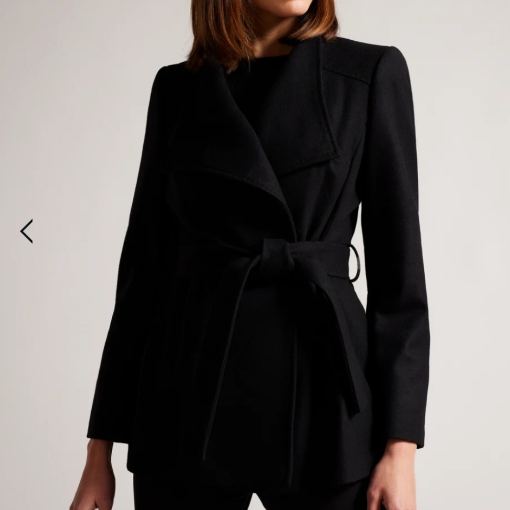 Ted Baker Wool Belted Wrap Black Short Coat TB 1 Size Small